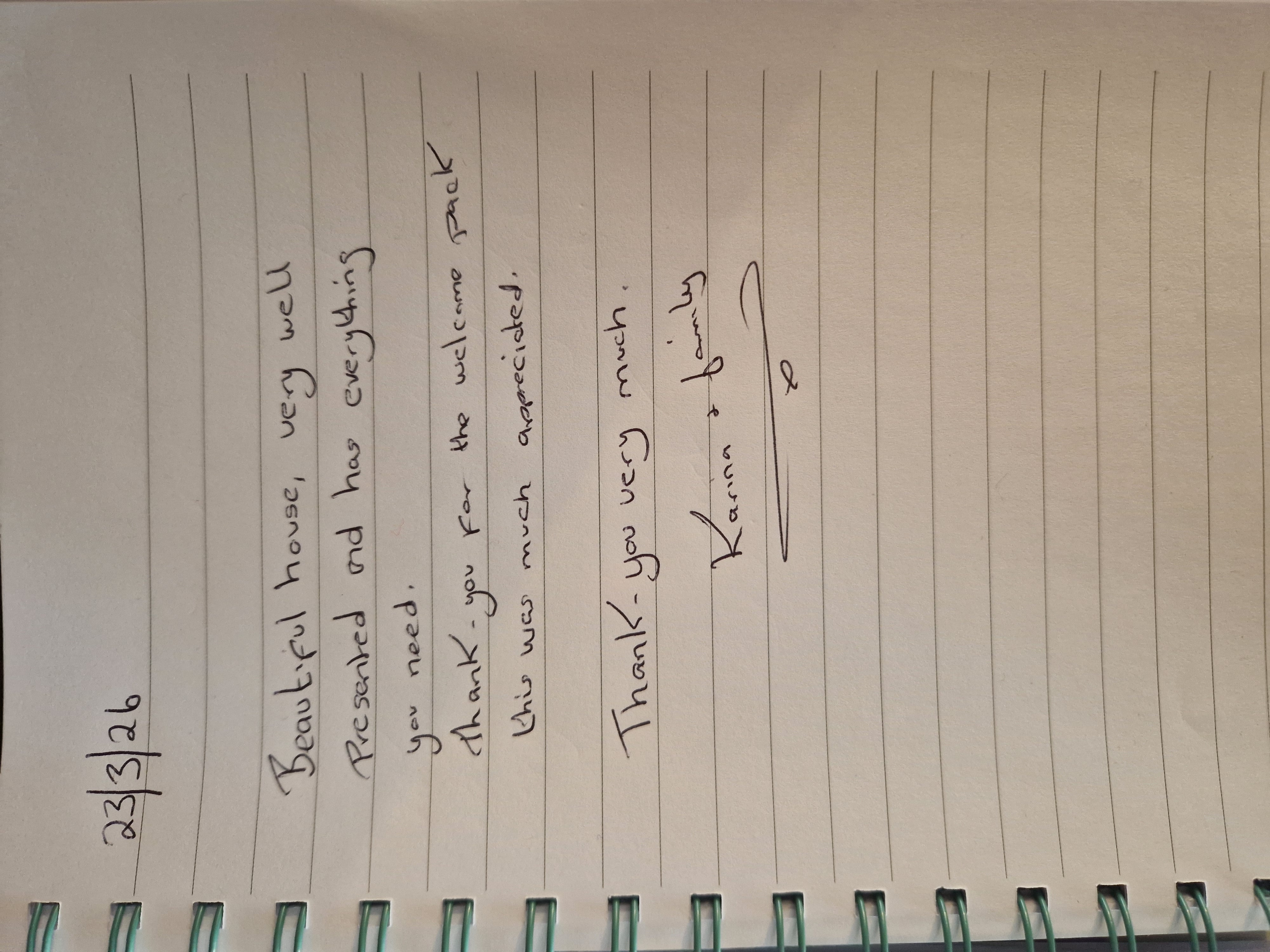 Guest book entry from Karina and family